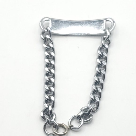 Stainless Steel Link Chain Bracelet Mens Silver Toned ID Panel 7.50 in. Length - Picture 8 of 9